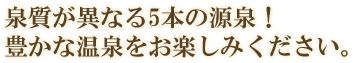 泉質が異なる5本の源泉！豊かな温泉をお楽しみください。